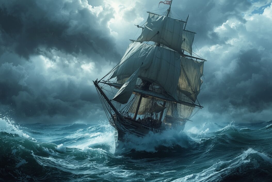 Lucid Origin A dramatic 17thcentury threemasted sailing ship w 0