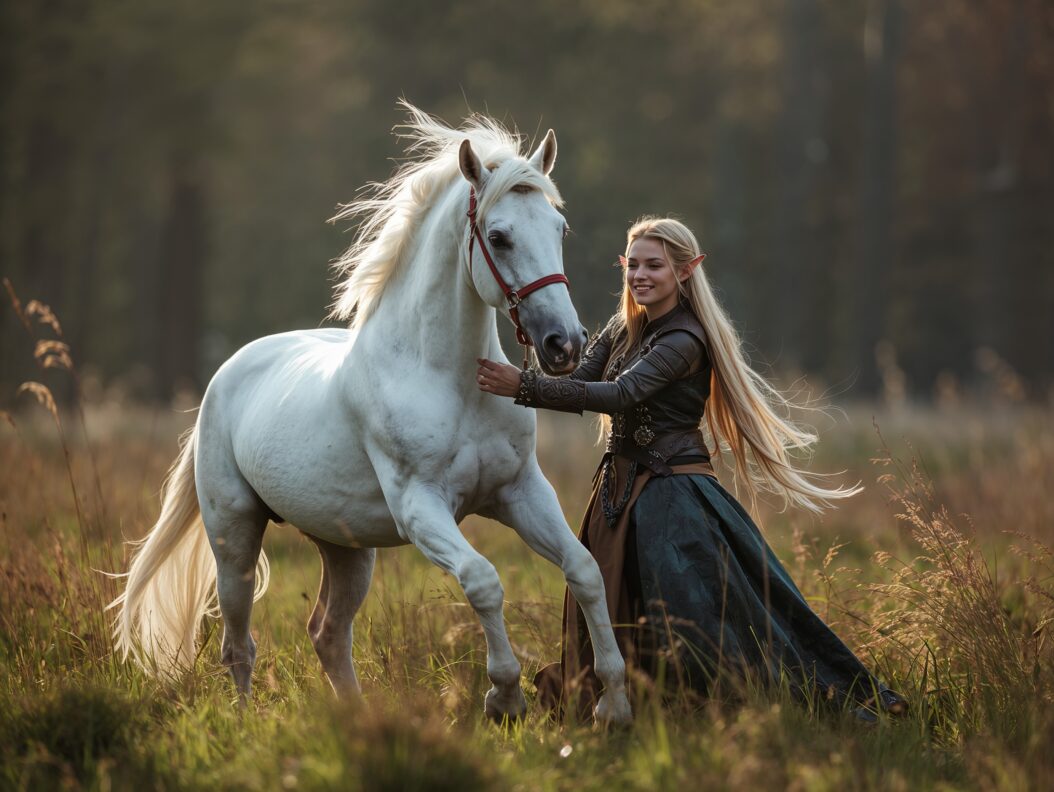 Lucid Origin A white unicorn with one single horn and a female 2